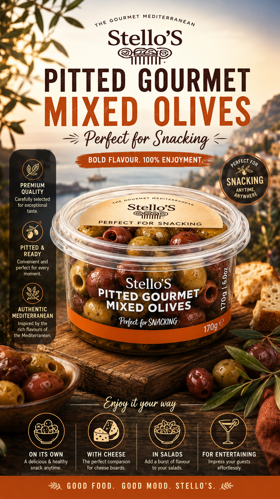 Stellos Pitted Gourmet Mixed Olives 170g