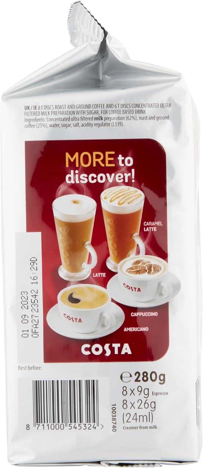 Tassimo Costa Latte Coffee Pods (8 Drinks), 223g