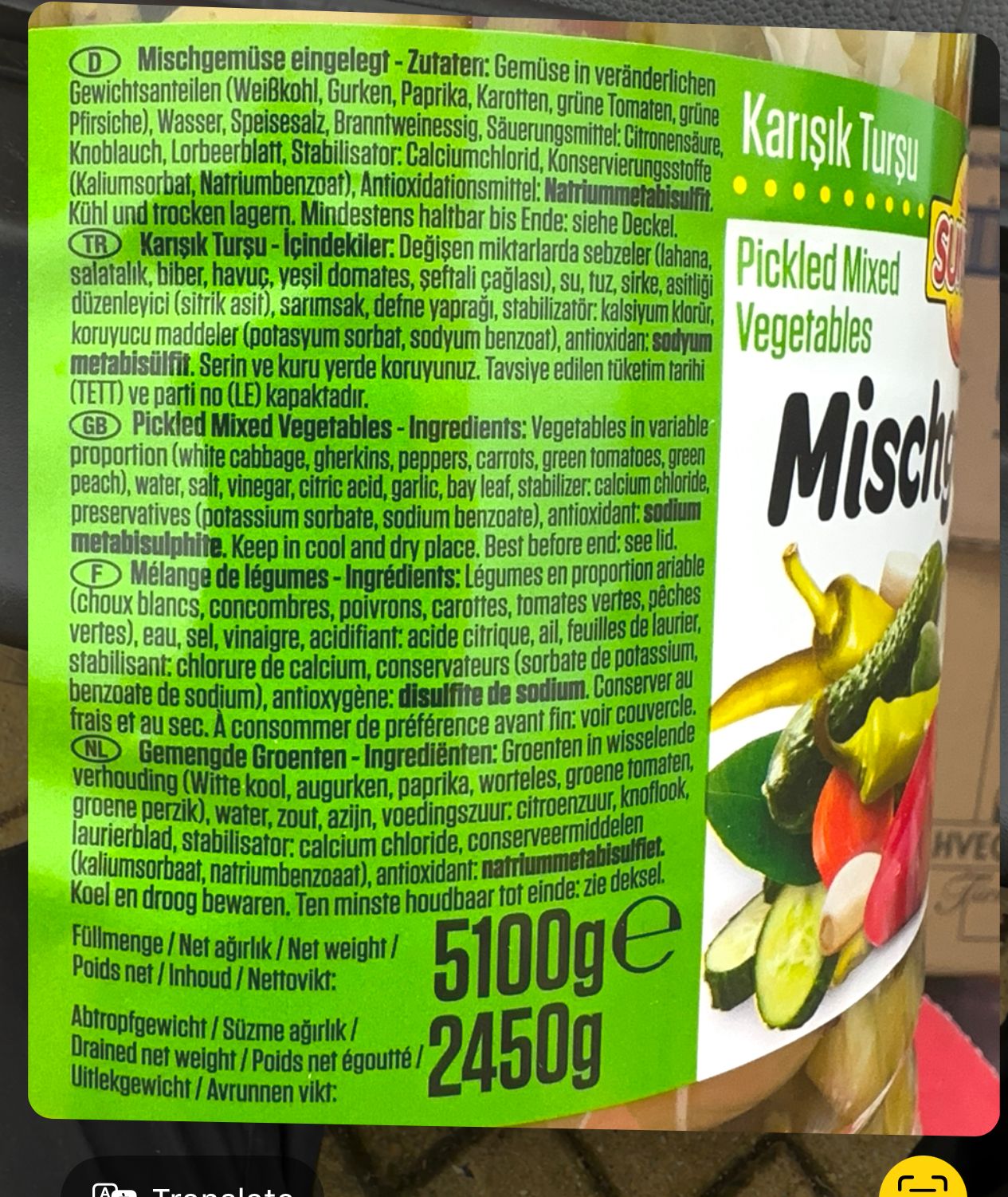 Suntat Pickled Mixed Vegetables Mega Pack, Karisik Tursu 5100ml