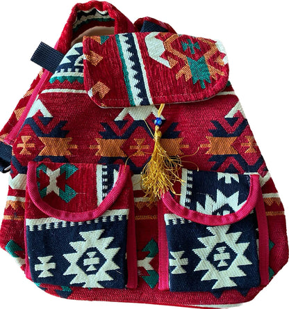 Kilim Fabric Traditional Design Eco- Friendly Handwoven Women's Mini Backpack
