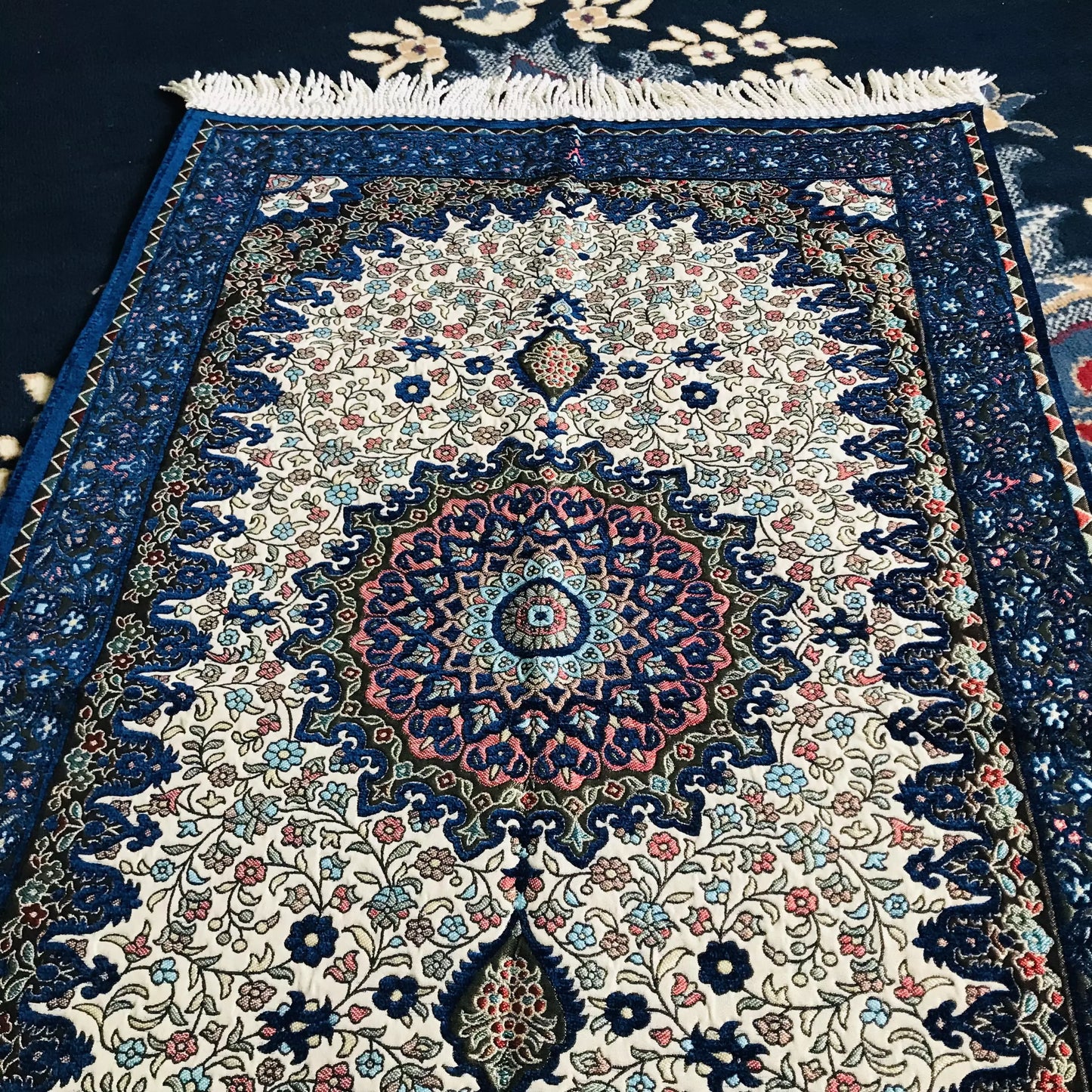 Ottoman Design, Embroidered Floral Prayer Rug  with Gift Box