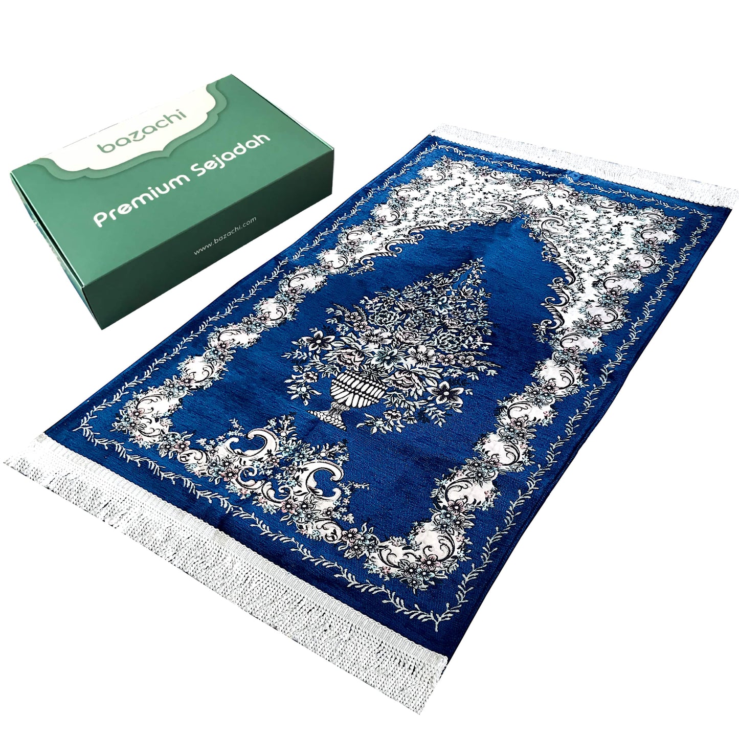 Embroidered Floral Lined Thick Prayer Rug with Gift Box