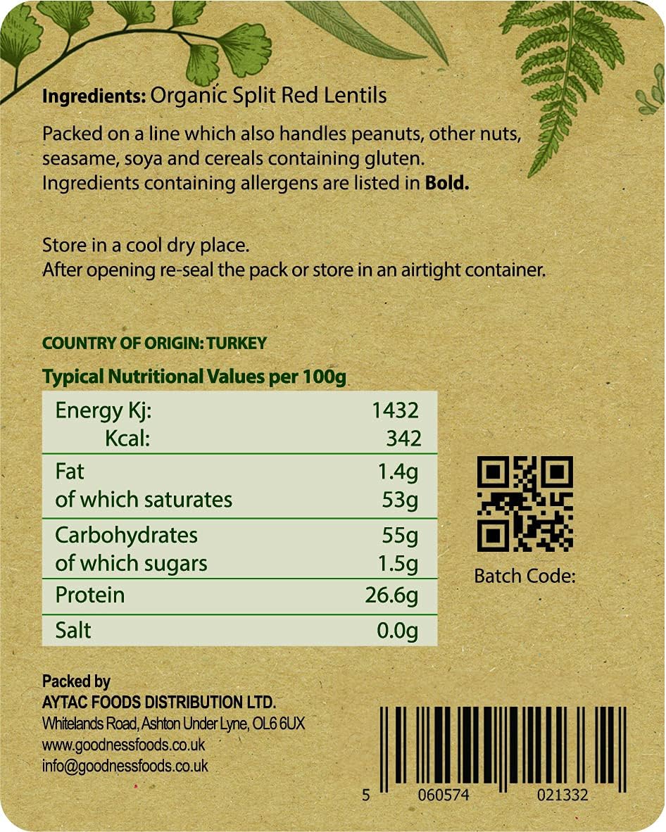 Certified Organic GMO Free Red Lentil Split 1 kg
