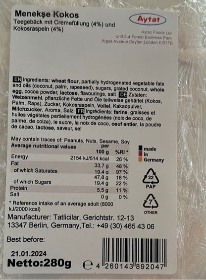 Aytat Menekse Kokos Halal Cookies - Kurabiye (280G)