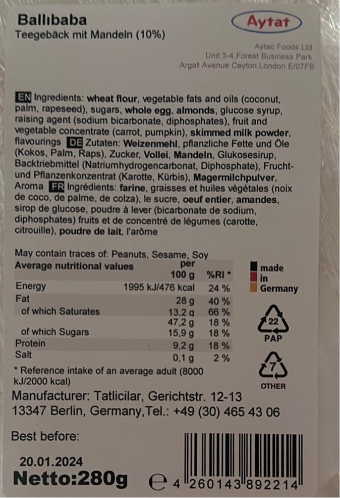 Aytat  Balli baba Halal Cookies - Kurabiye (280G)