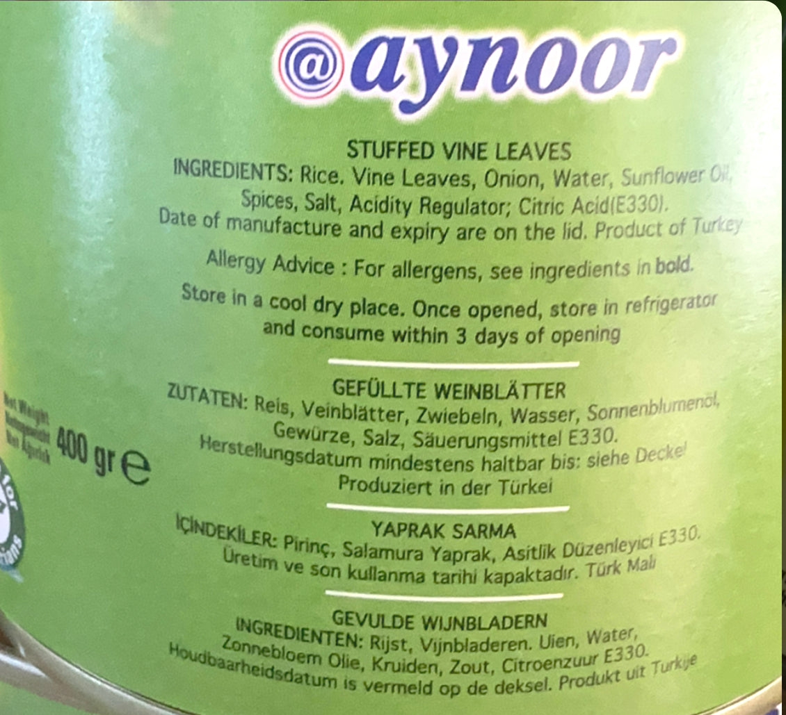 Aynoor - Stuffed Vine Leaves 400g Yaprak Sarma