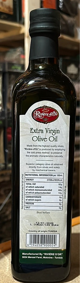 Riviere d'Or Extra Virgin Olive Oil Glass - Cold Pressed (750ml)
