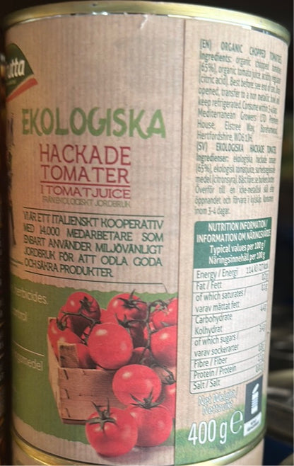 Valfrutta Organic Italian Canned Chopped Tomatoes - 400g