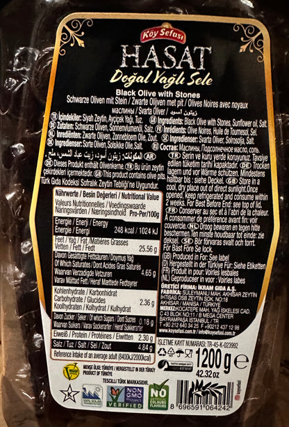 Hasat Koy Sefasi Natural Black Sele Olives, 1200g