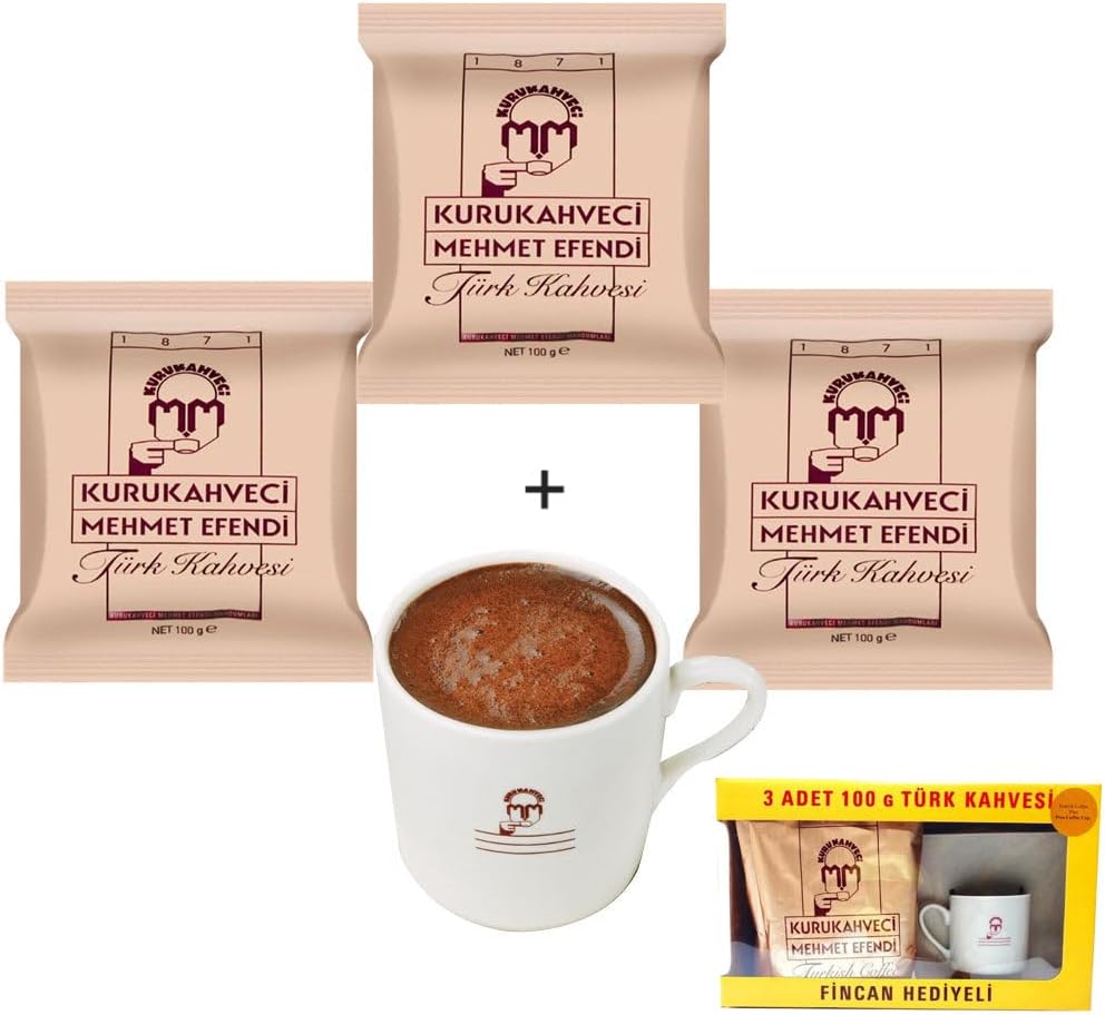 Kuru Kahveci Mehmet Efendi Original Turkish Coffee 3x 100gr with Coffee Pot Gift Box