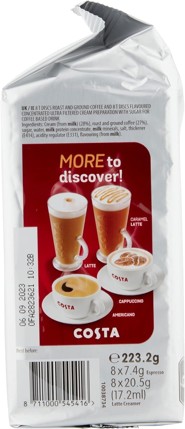 Tassimo Costa Latte Coffee Pods (8 Drinks), 223g