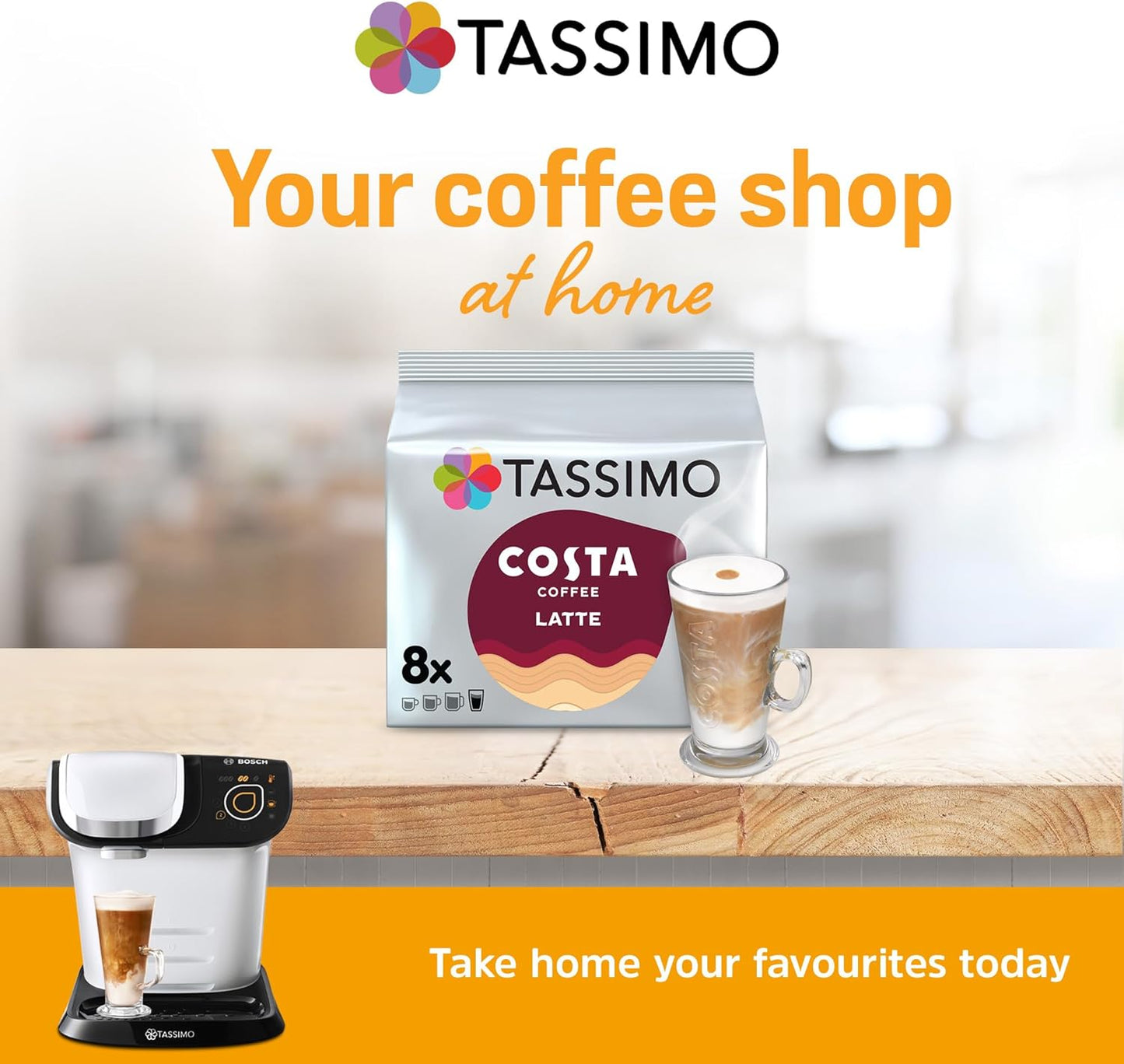 Tassimo Costa Latte Coffee Pods (8 Drinks), 223g