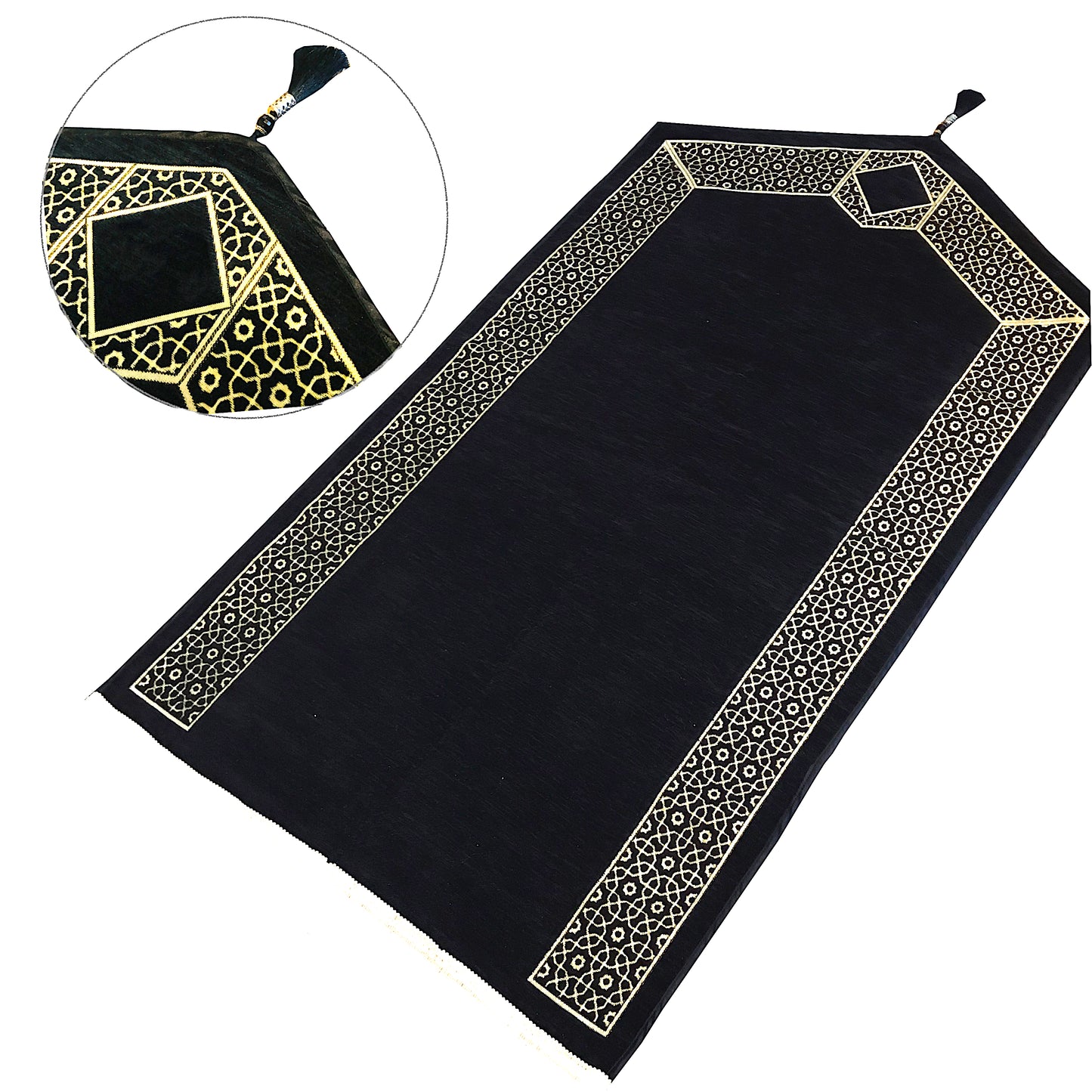 Triangle Design Golde Embroidered Prayer Rug with Gift Box