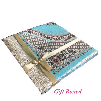 Floral Embroidered, Lined Thick Prayer Rug with Gift Box (850g)
