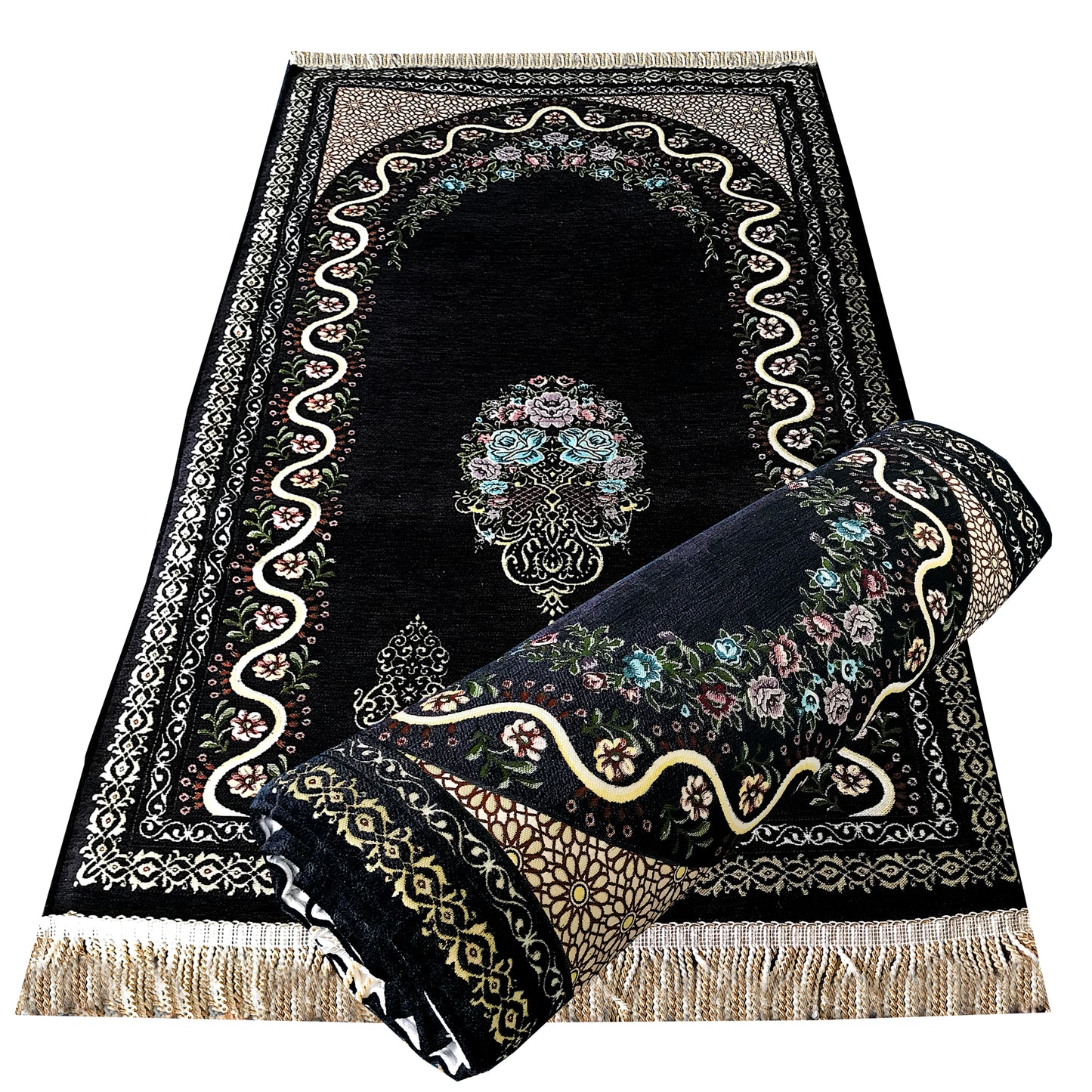Mihrab Pattern Original Cushioned ( Padded ), Embroidered Prayer Rug (1.5kg)